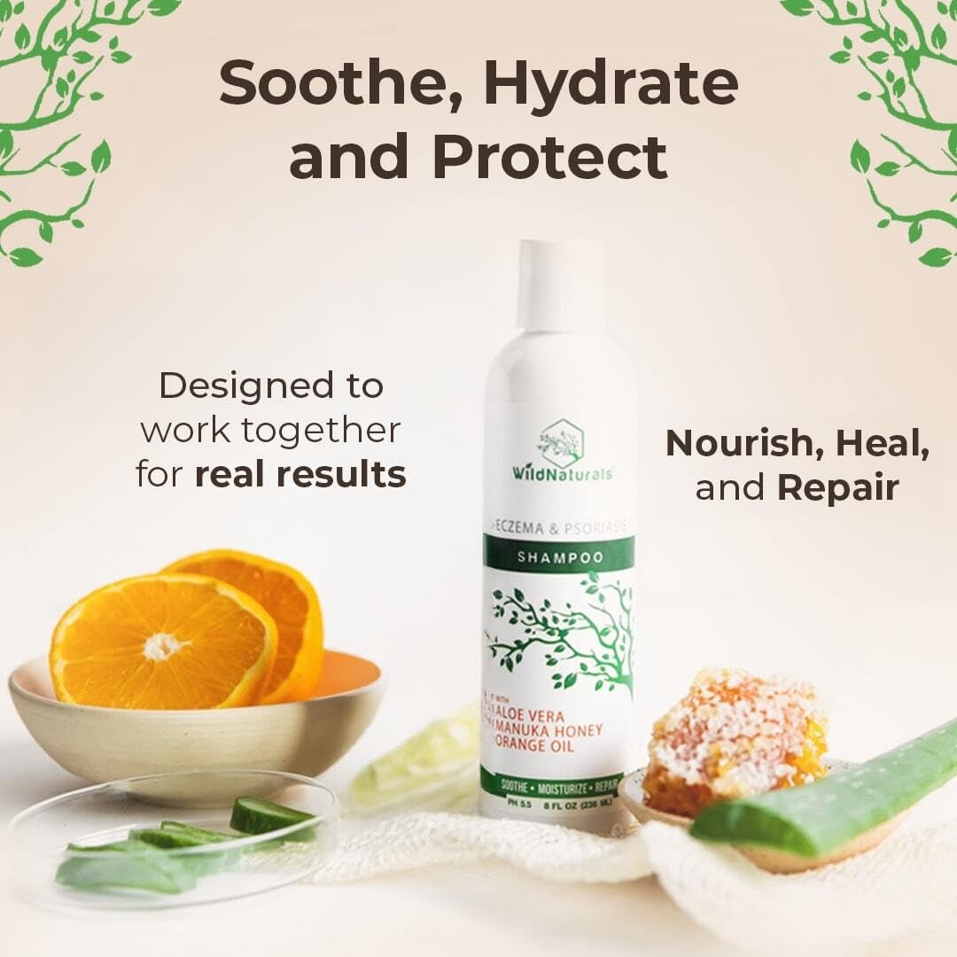 Wild Naturals psoriasis shampoo graphic shows pH balance supporting the acid mantle