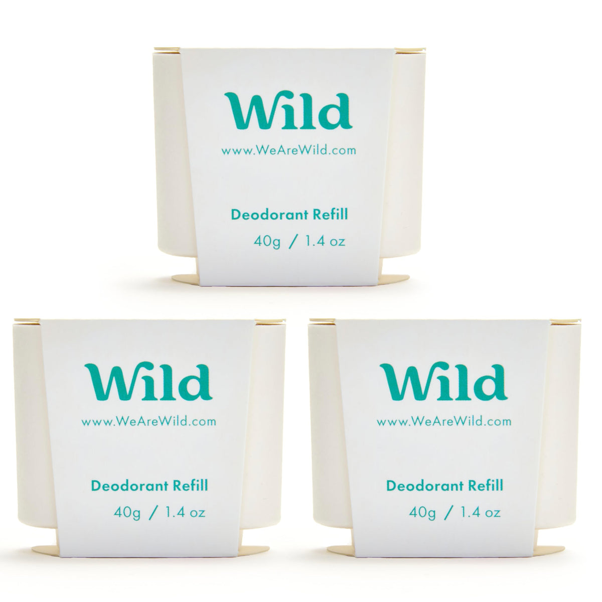 Wild refillable deodorant pack front view highlighting Fresh Cotton & Sea Salt scent for daily freshness