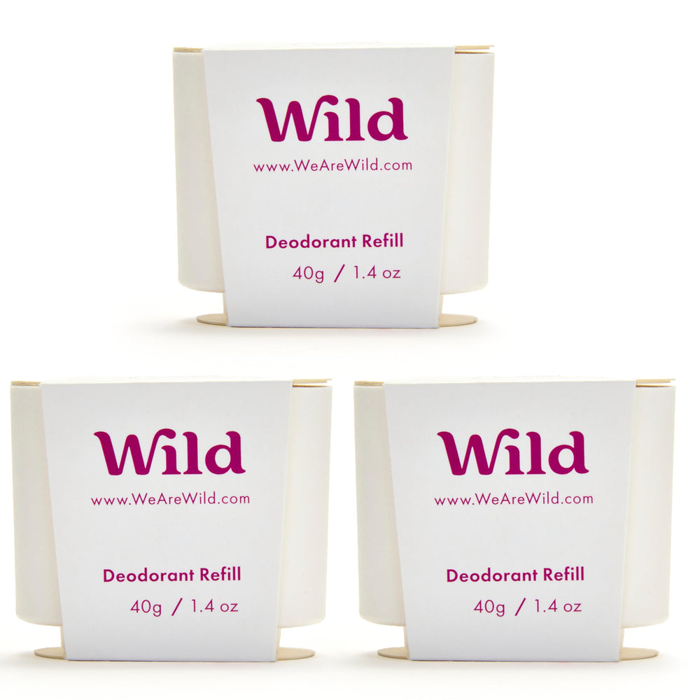Wild refillable deodorant pack front—tropical coconut-vanilla freshness