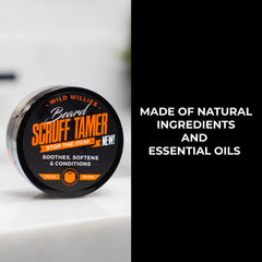 Wild Willies beard cream in hand ready for quick grooming routine.
