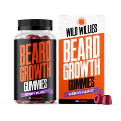 Wild Willies beard growth gummies bottle – daily beard support with Berry Blast flavor.
