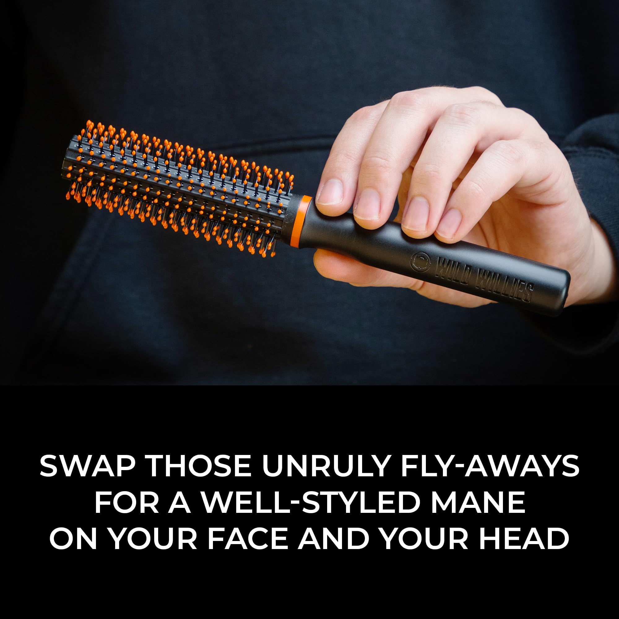 Wild Willies Round Beard Brush heat-resistant barrel enables easy blow-drying styling.