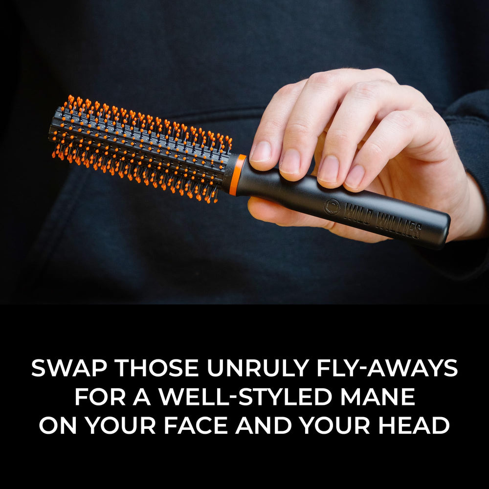 Wild Willies Round Beard Brush heat-resistant barrel enables easy blow-drying styling.