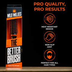 Wild Willies Round Beard Brush non-slip grip ensures control during grooming sessions.