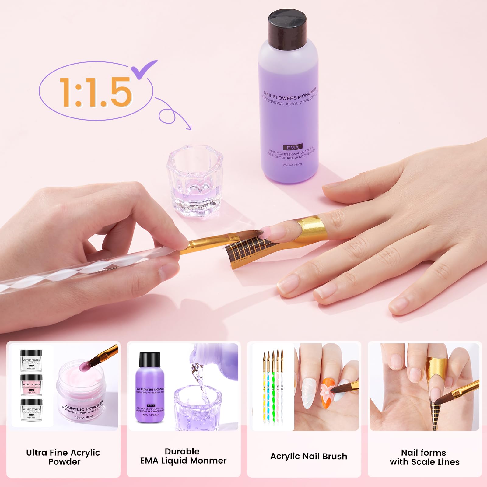 Wilfniee acrylic-liquid-75ml provides smooth consistency for precise acrylic application.