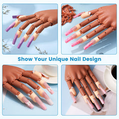 Wilfniee flexible fingers showing natural joint movement for realistic nail art