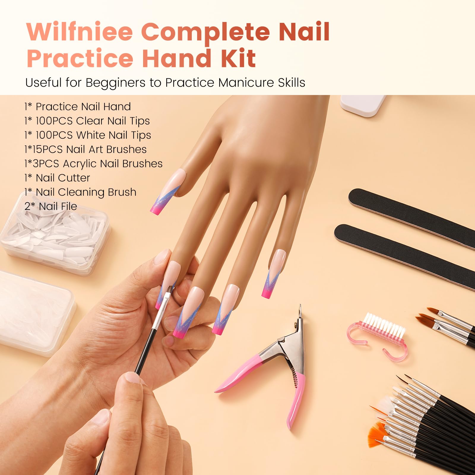 Wilfniee Practice Hand fingers-bend demonstrates flexible nail art positioning for various techniques.