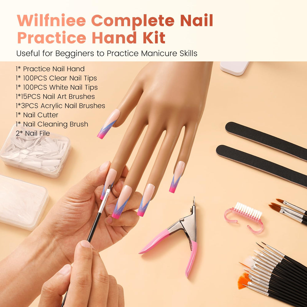 Wilfniee Practice Hand fingers-bend demonstrates flexible nail art positioning for various techniques.