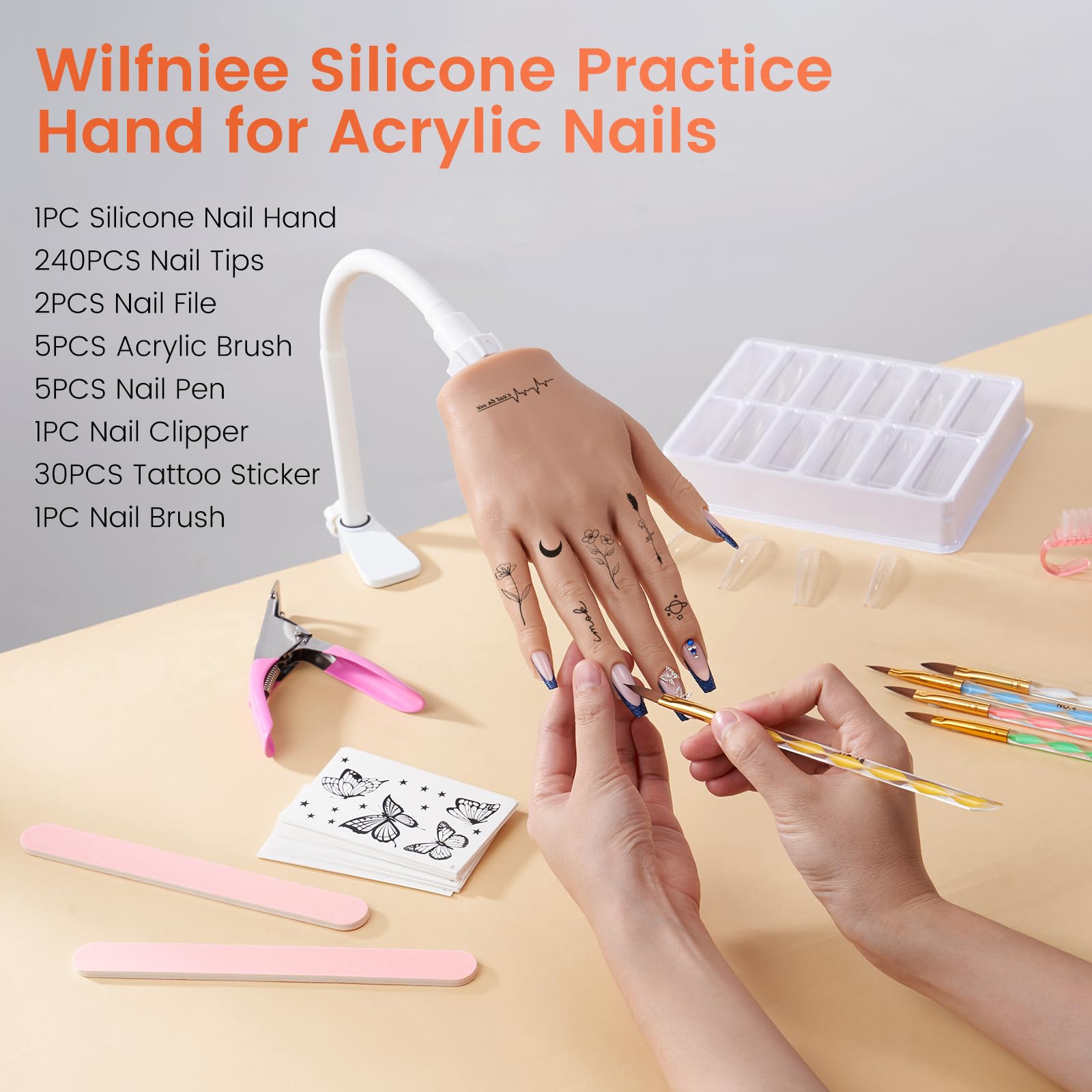 Wilfniee practice hand flexible joints aid natural nail art technique.