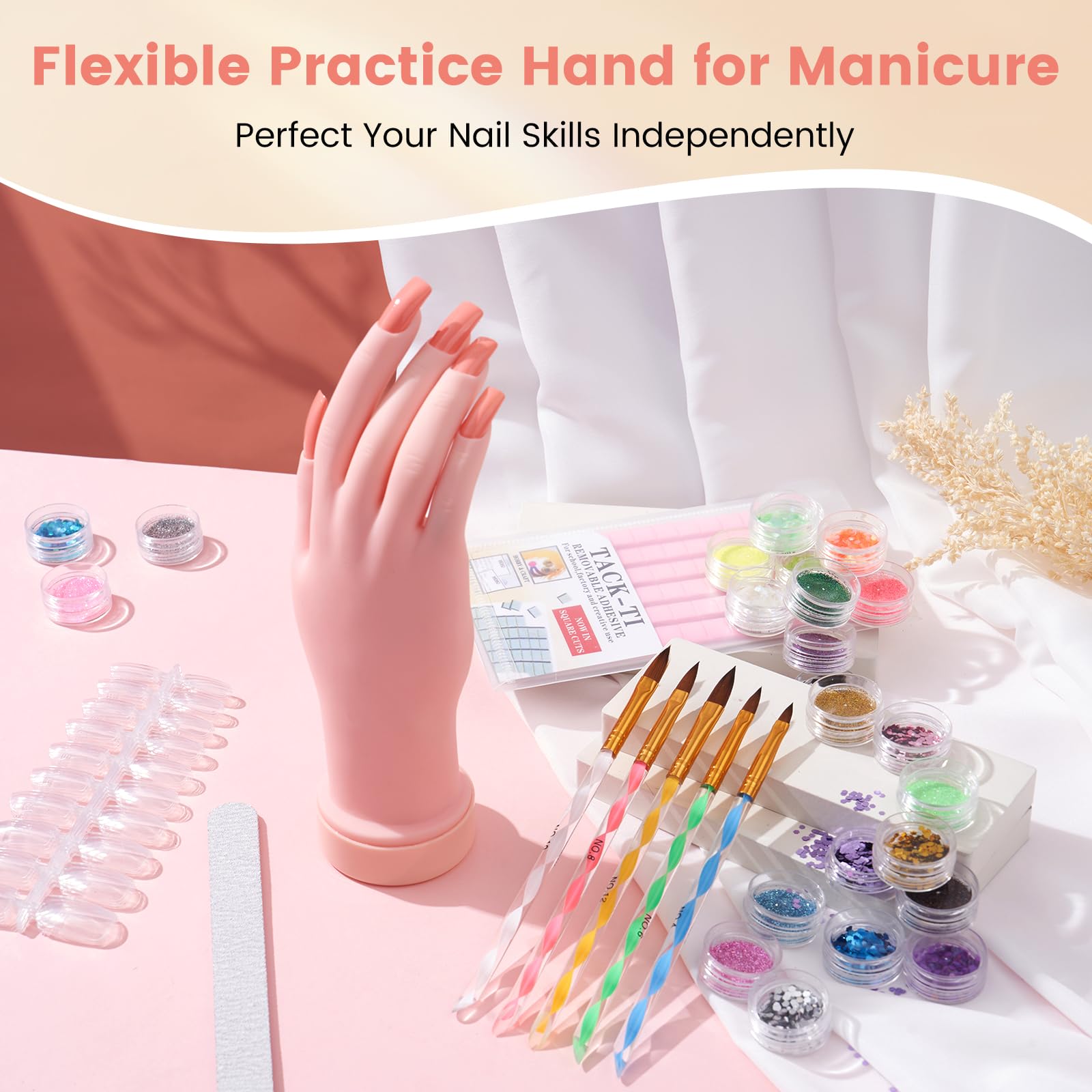 Wilfniee practice-nail-hand offers flexible fingers for realistic nail art practice.