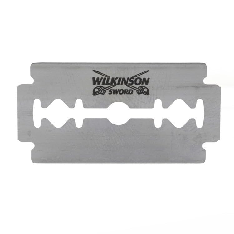 Wilkinson Sword Classic DE blades close-up edge; sharp edge for clean shaves.