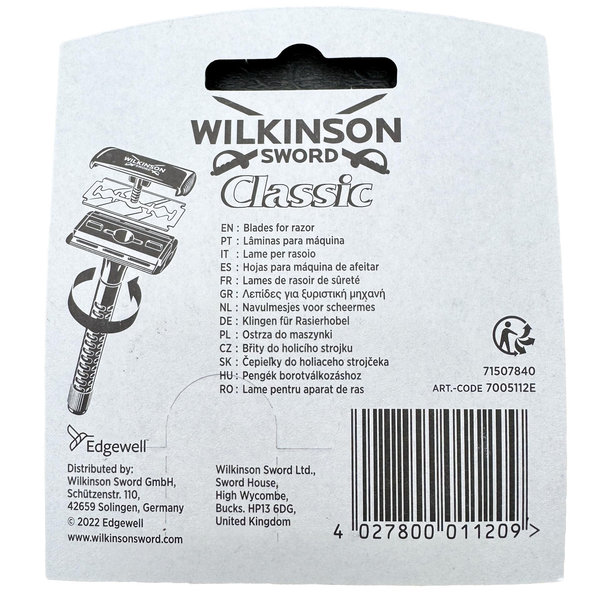 Wilkinson Sword Classic double-edge blades packaging — eco-conscious bulk packaging reduces waste