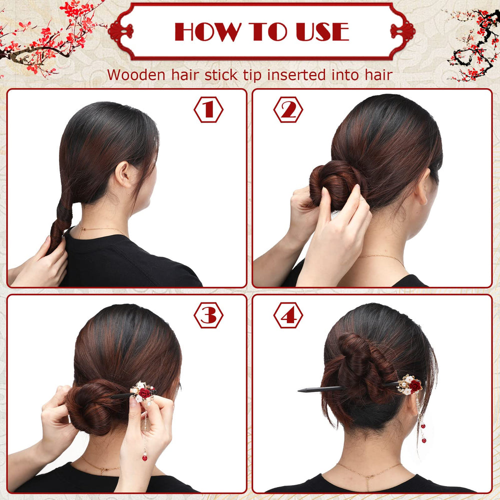 WILLBOND hair sticks with tassel and floral accents elevate vintage Hanfu looks.