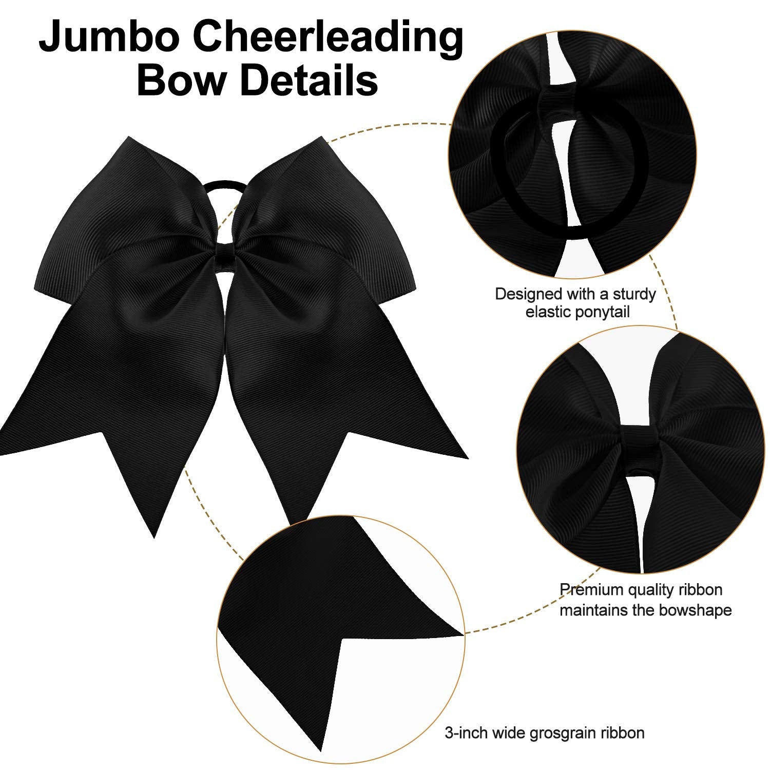 WILLBOND jumbo cheer bow 8inch side view shows secure elastic band for reliable hold