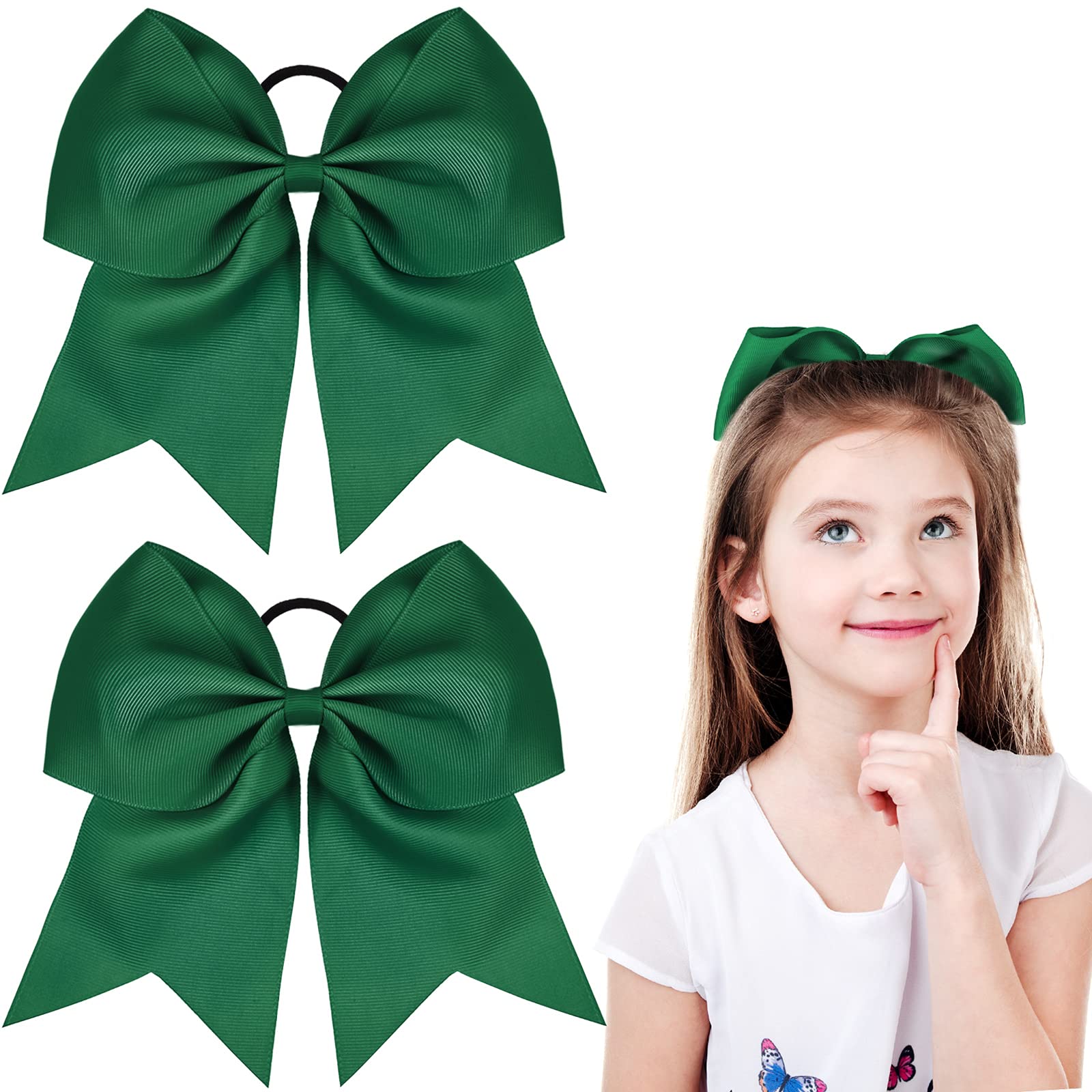 WILLBOND jumbo bow green front view shows bold 8-inch size for standout cheer