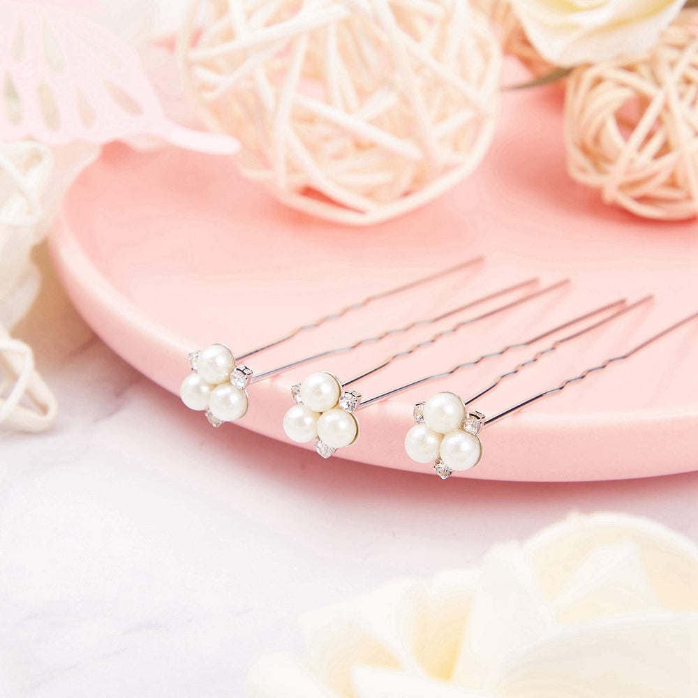 Willbond pearl hair pin-7 features three pearls and three rhinestones per pin.