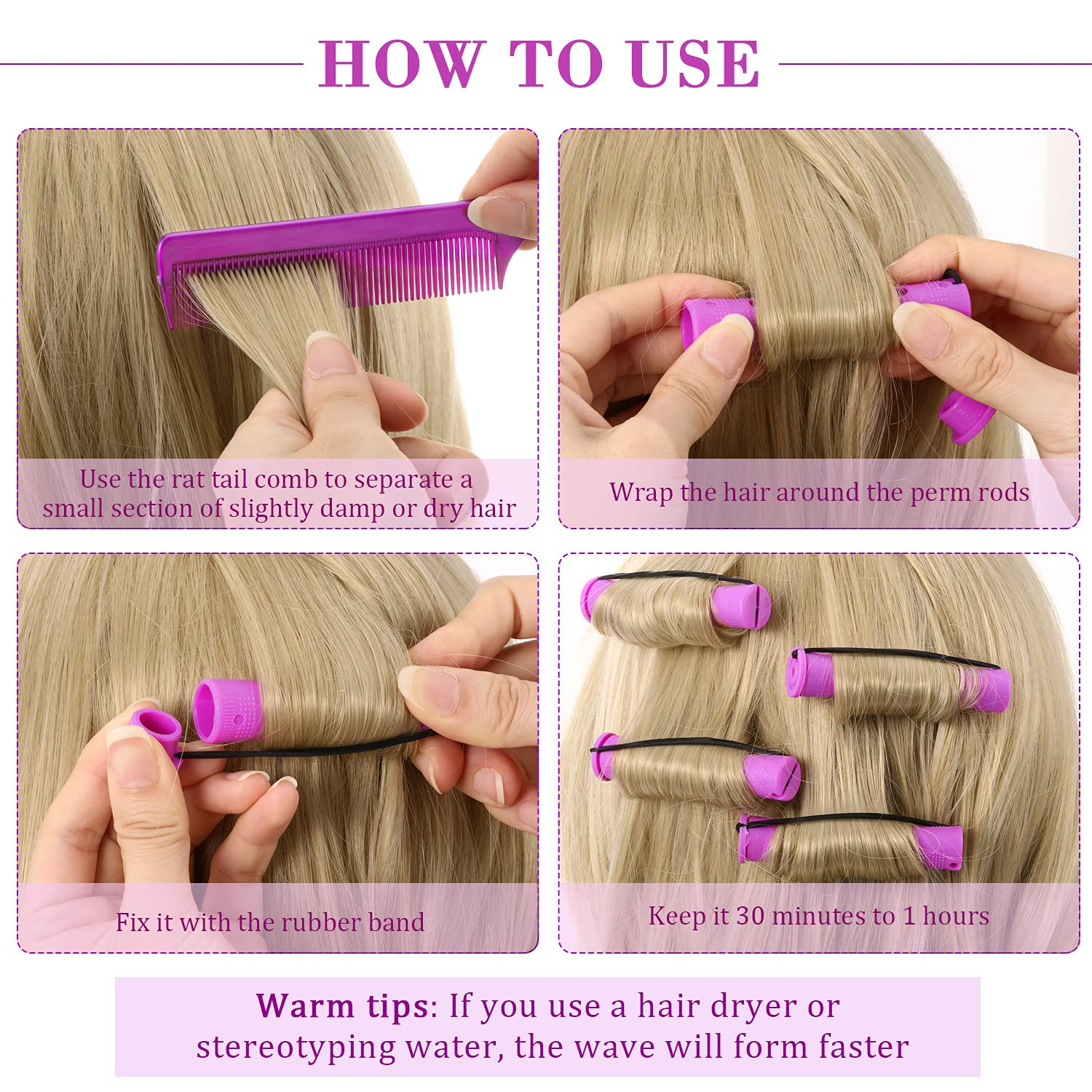 WILLBOND plastic long perm rods highlight durable, non-slip design for repeated home use.