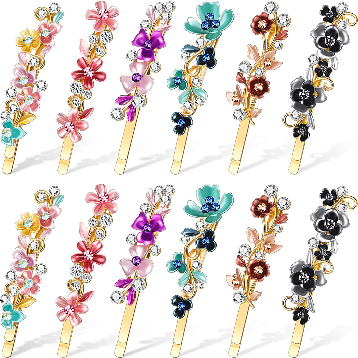WILLBOND vintage flower hair pin closeup with rhinestones for a sparkling, secure hold.
