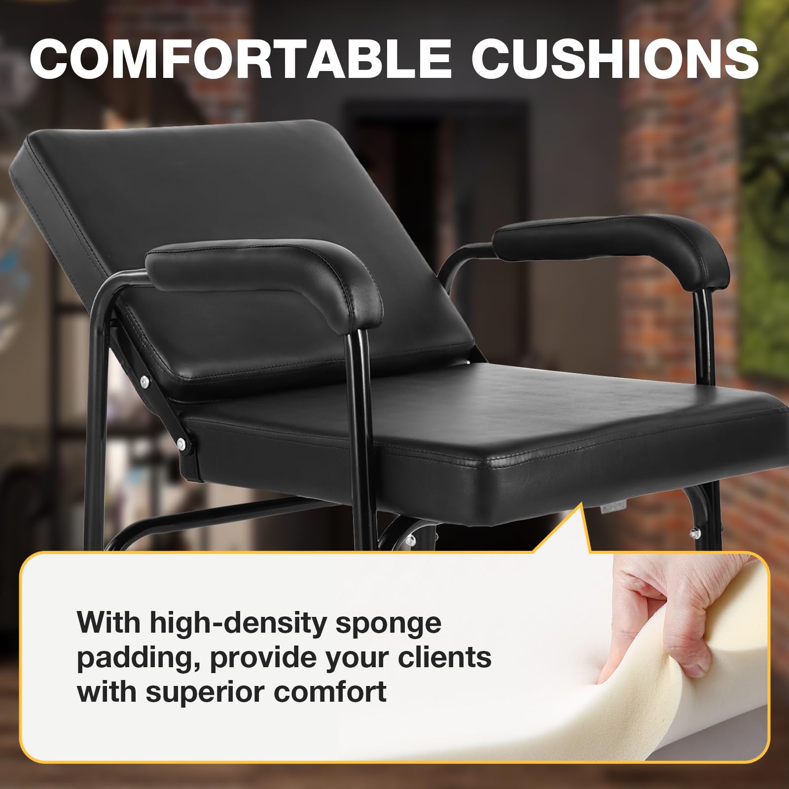 WINEDYOUNG shampoo chair adjustable backrest tilts to 135 degrees for flexible positioning.