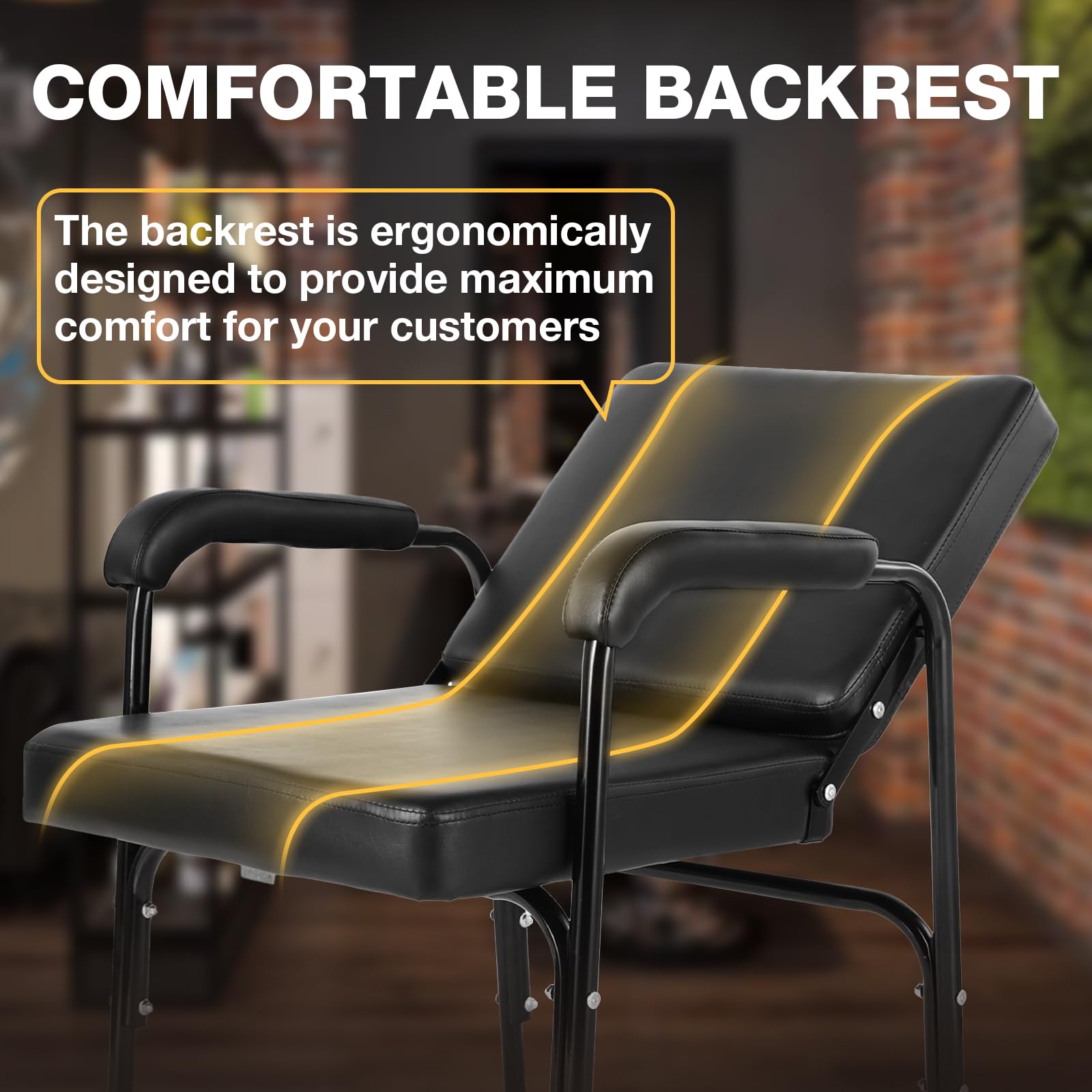 WINEDYOUNG shampoo chair ergonomic armrests integrate with the chair frame.