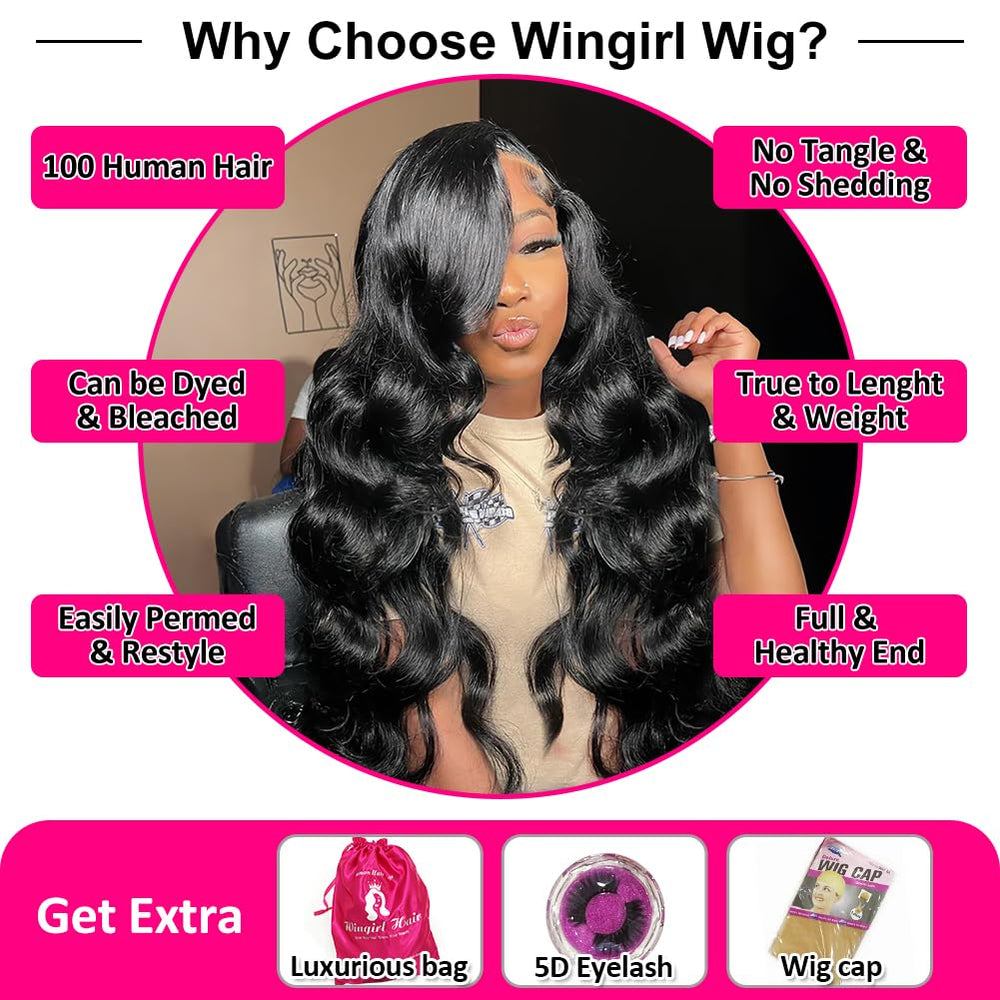Wingirl package includes wig cap and 5D mink eyelashes for styling