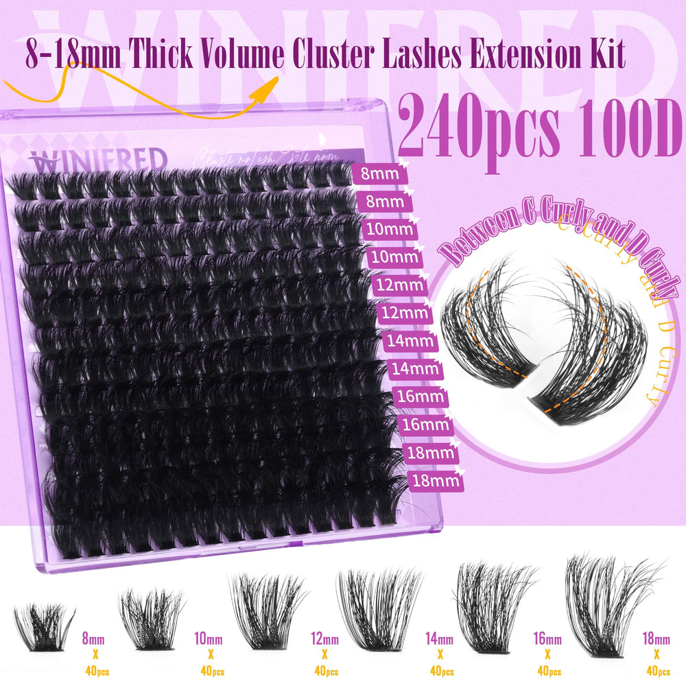 Winifred lashes extension kit 10mm clusters for soft, fluttery daily lashes you can apply yourself.
