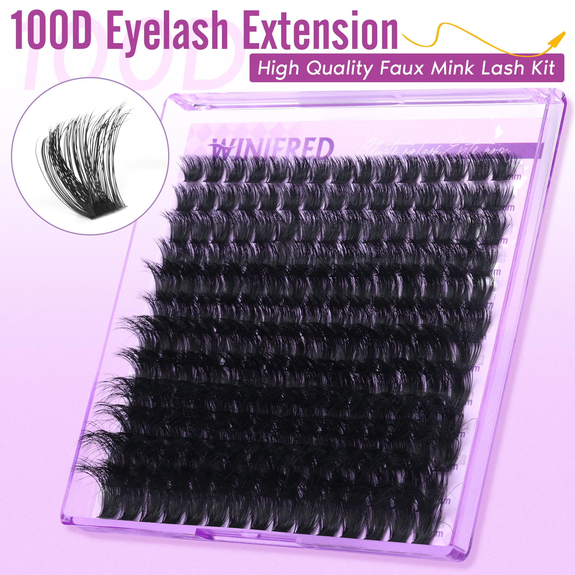 Winifred lashes extension kit 16mm clusters for voluminous lash fringe for special occasions.