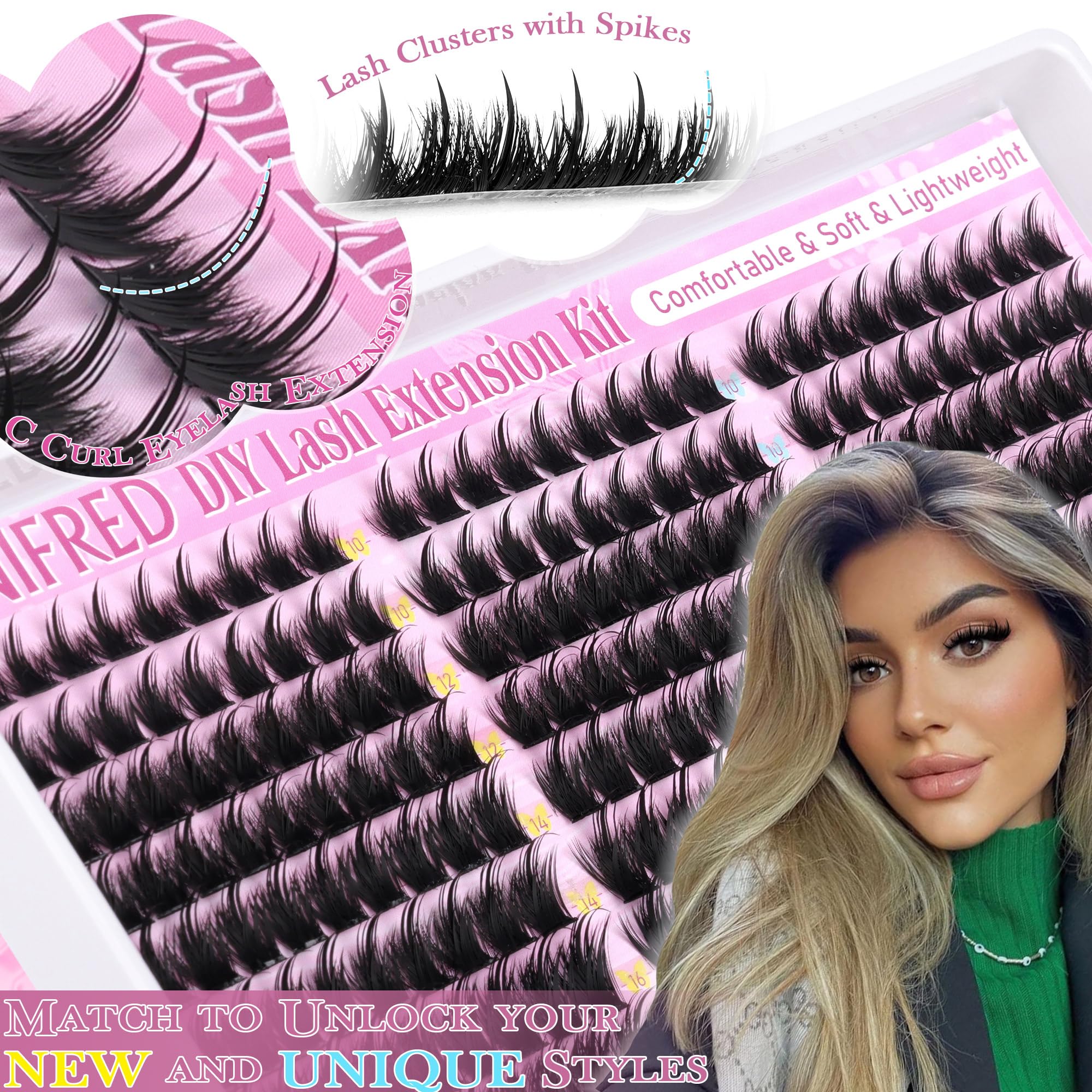 Winifred wispy cluster extensions—feathery curls for multi-layered, lightweight lids.