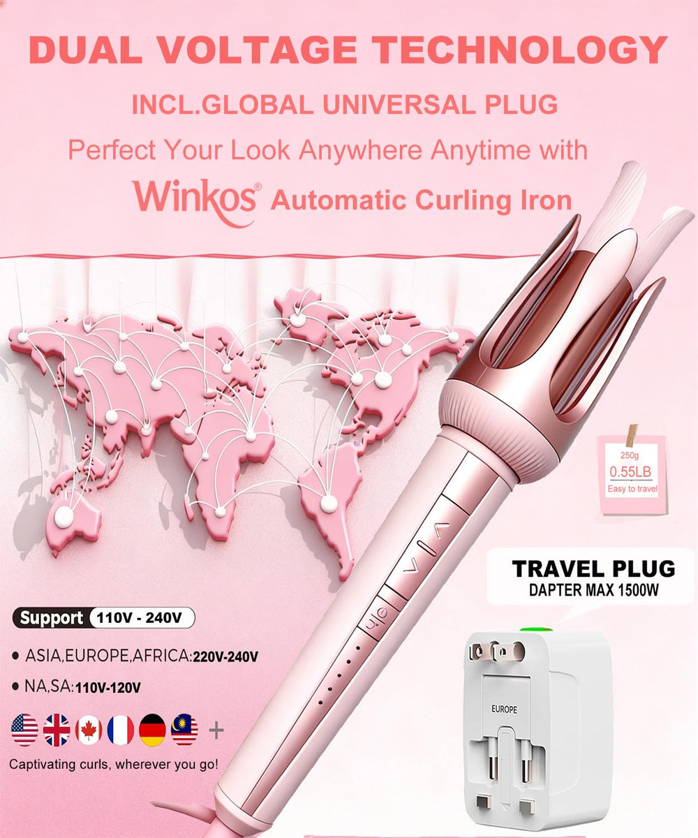 Winkos curling iron dual voltage supports worldwide styling