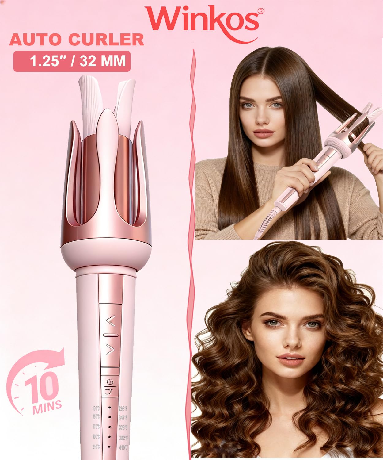 Winkos curling iron in heat-resistant travel case for trips