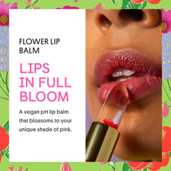 Winky Lux Flower Balm chrysanthemum flower inside visible for a playful lip moment.