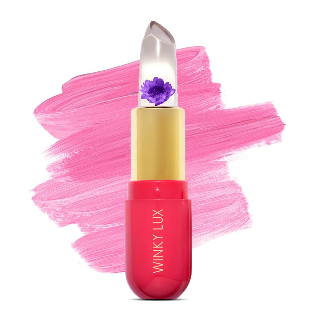 Winky Lux Flower Balm tube showing color-changing pink finish for a personalized shade