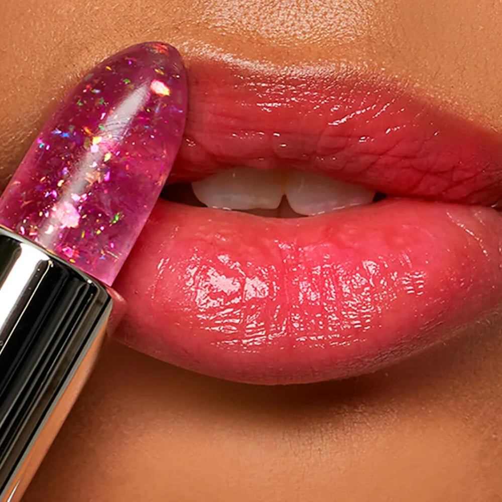 Winky Lux Lavender Glitter Confetti Balm application close-up on lips