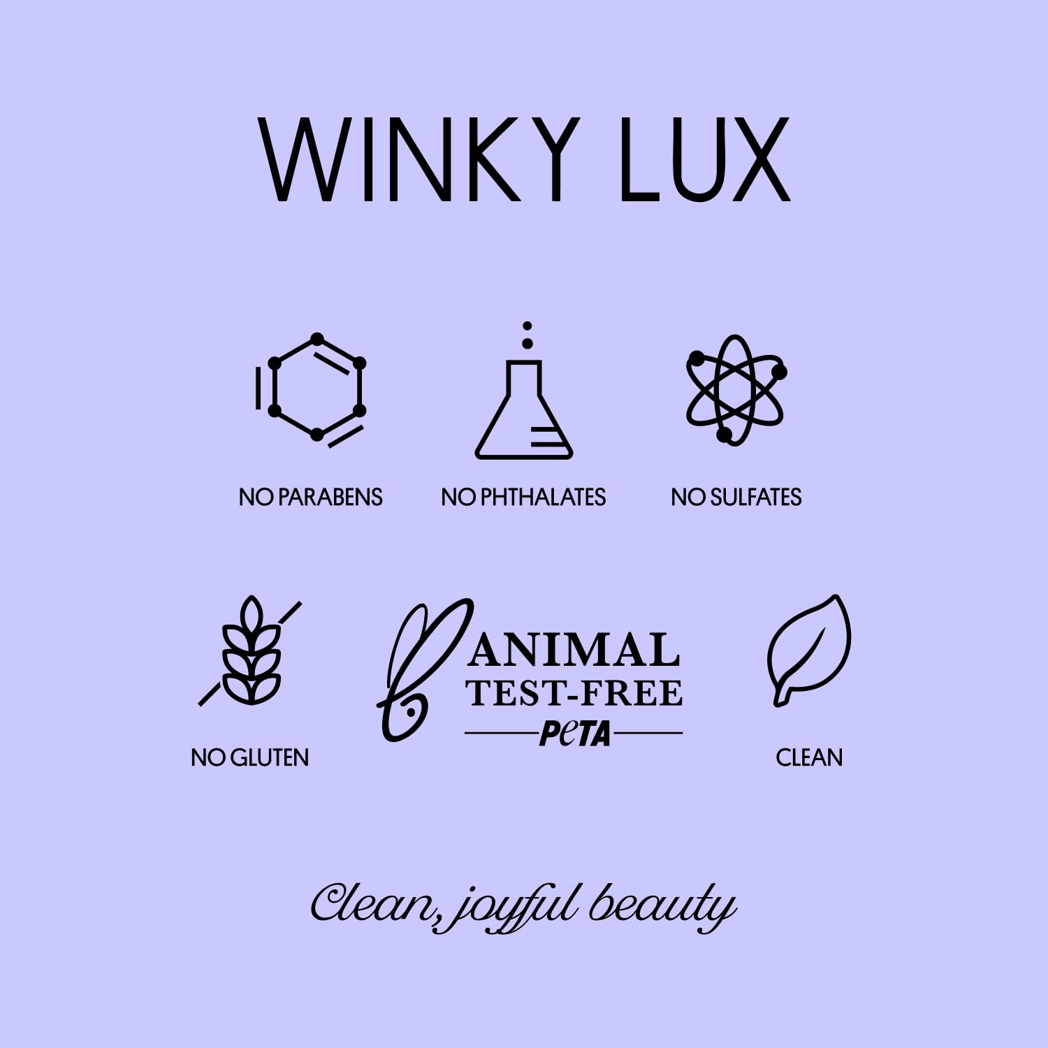 Winky Lux Uni-Brow packaging highlights clean ingredients and cruelty-free ethos.
