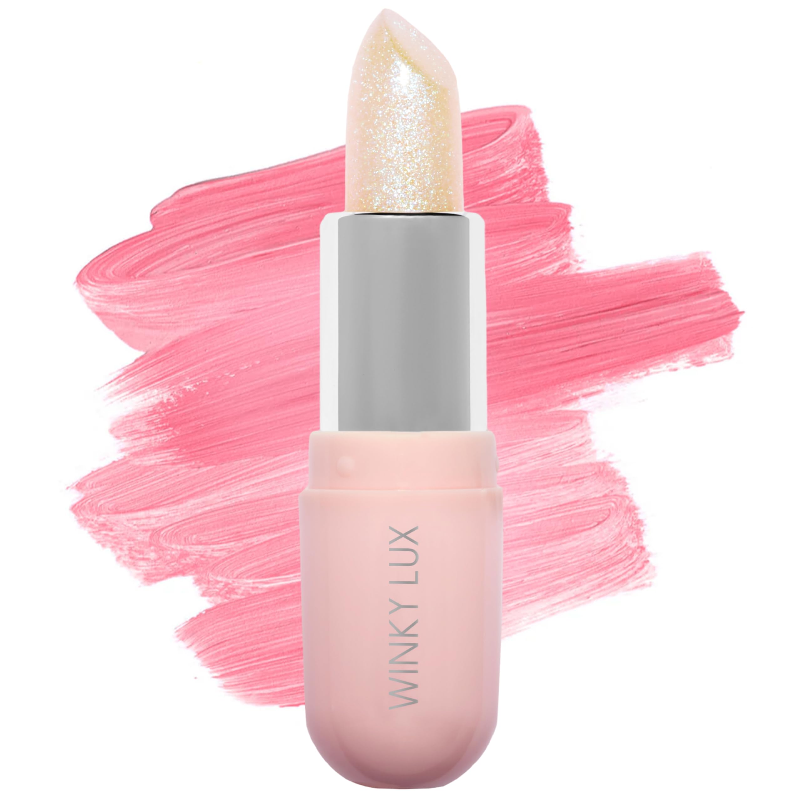 Winky Lux Unicorn Glimmer Balm pink flush shows a flattering color-change for daily hydration and shine.