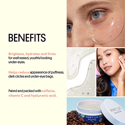 Winky Lux Wakey Wakey patches highlight brightening with vitamin C and licorice for even tone.