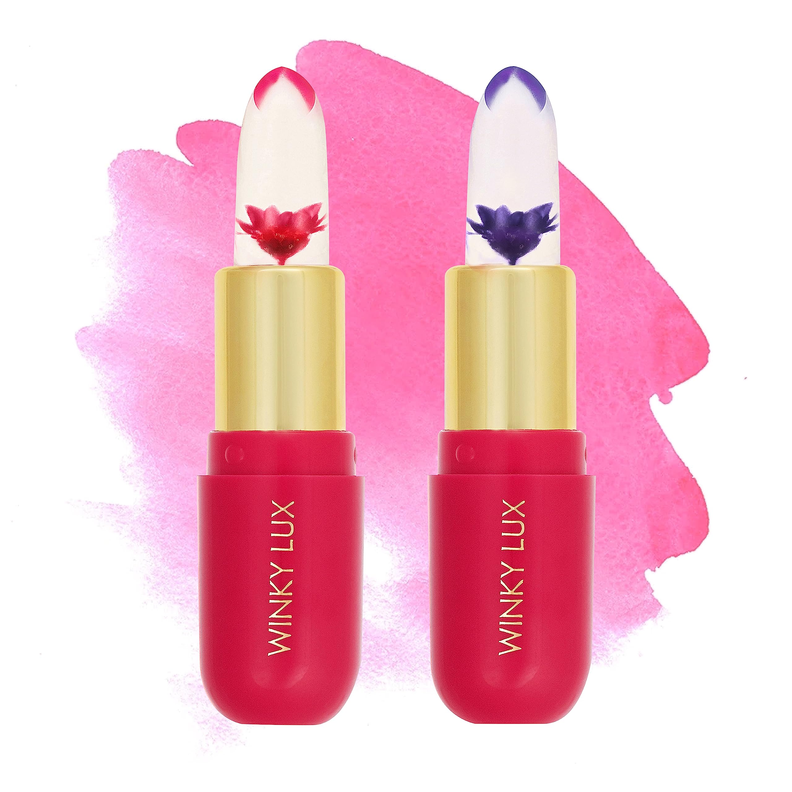 Winky Lux Flower Balm pink color-change swatch with shine