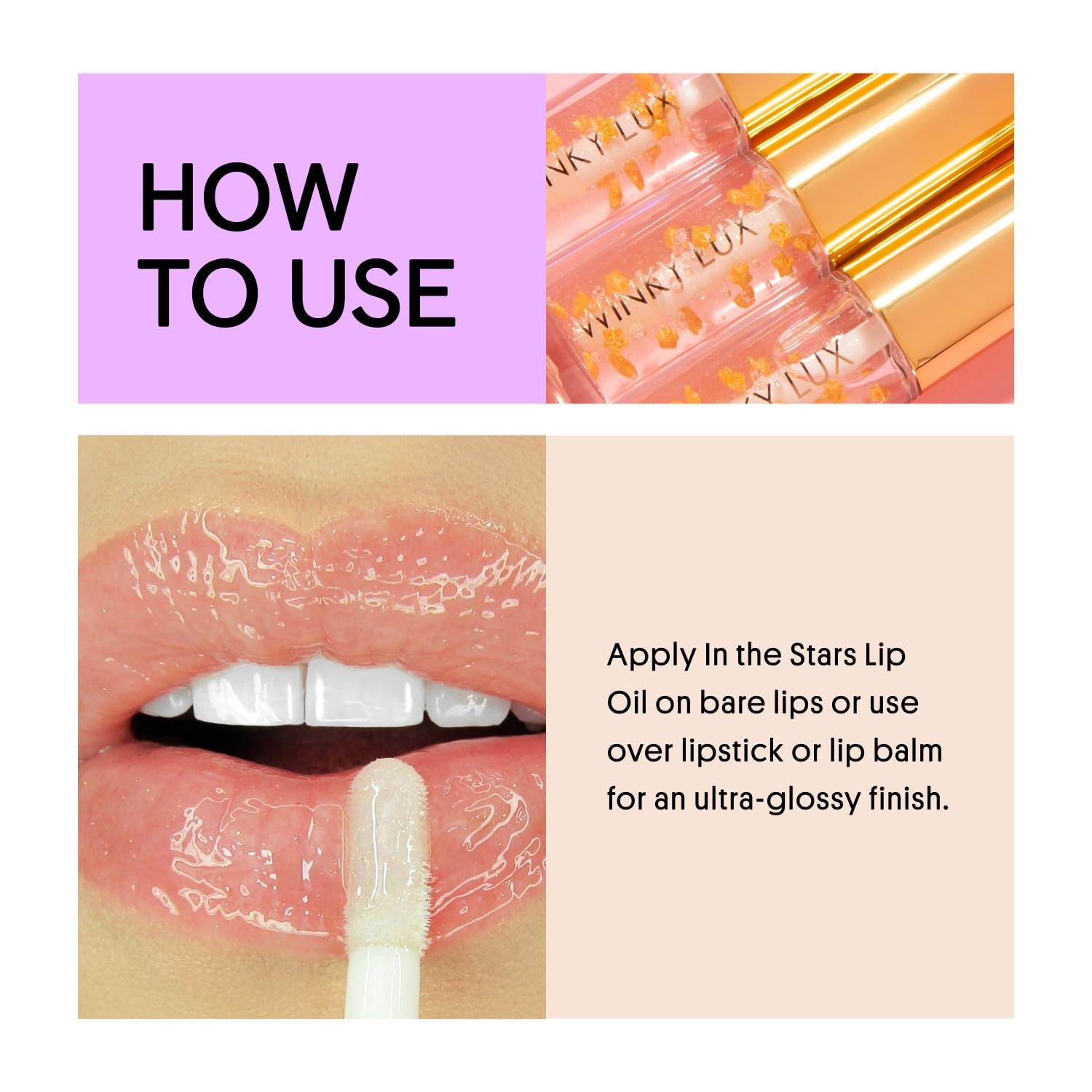 Winky Lux lip oil texture close-up shows non-sticky feel