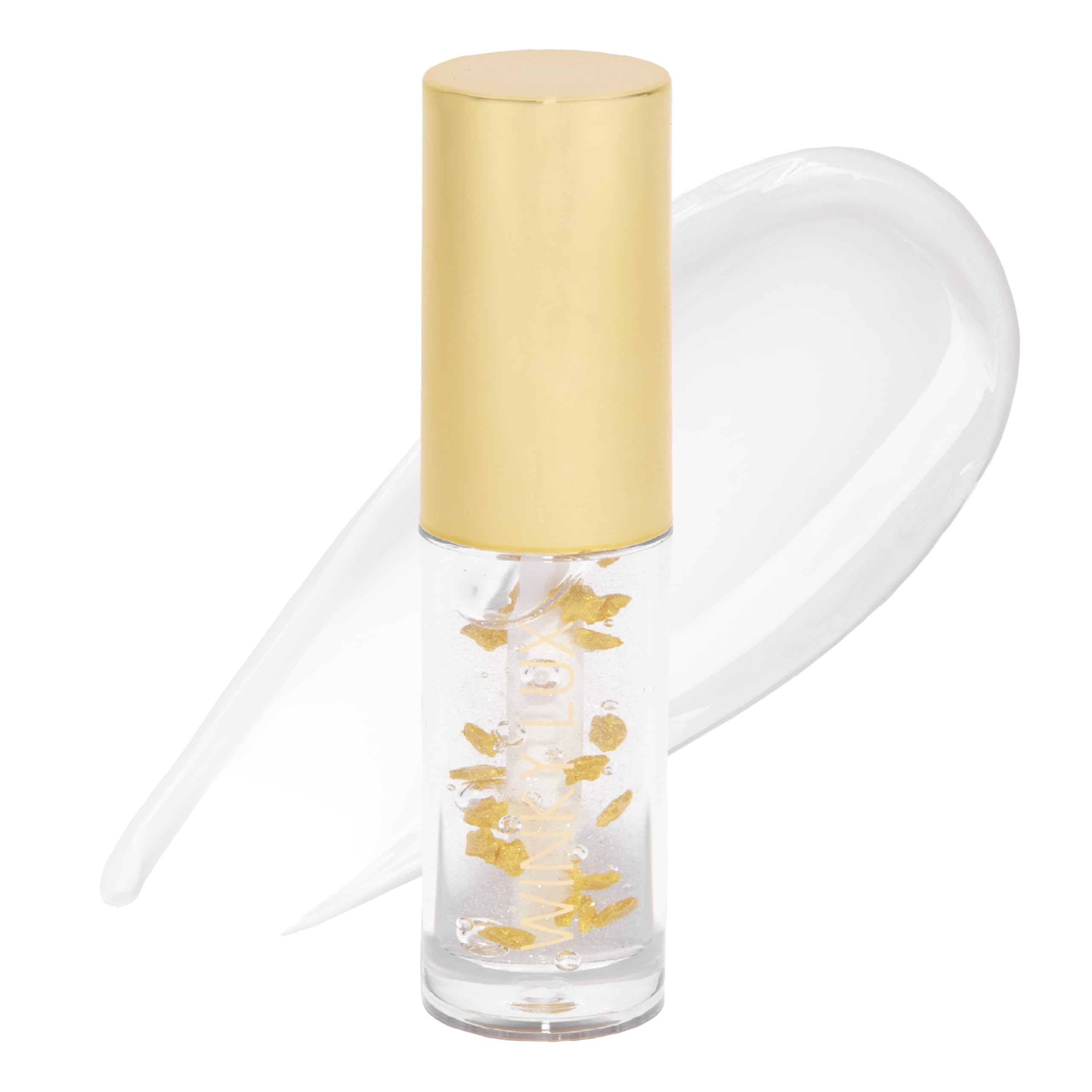 Winky Lux In The Stars Lip Oil swatch shows silky shine on lips