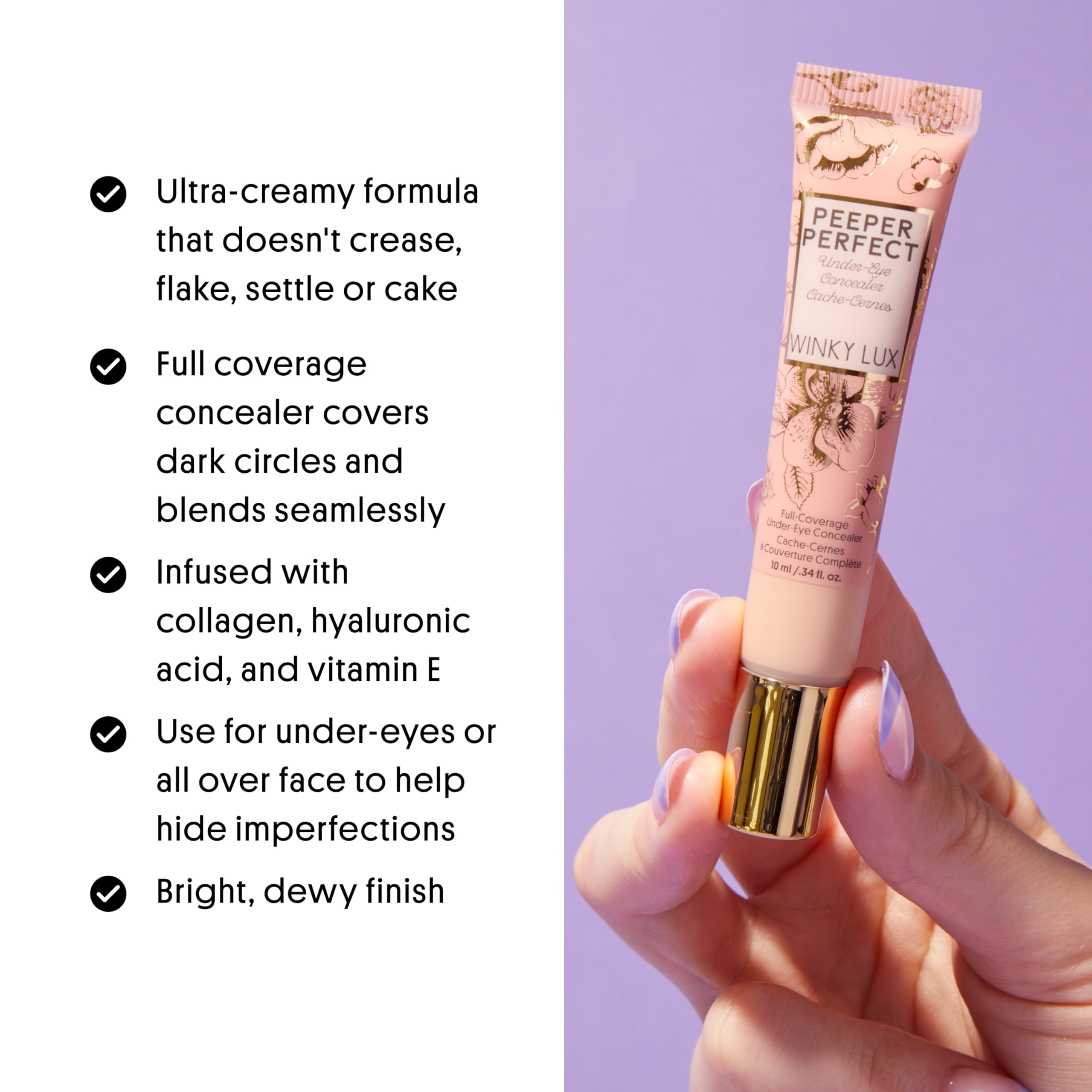 Winky Lux Peeper Perfect swatches demonstrate color correction and brightness.