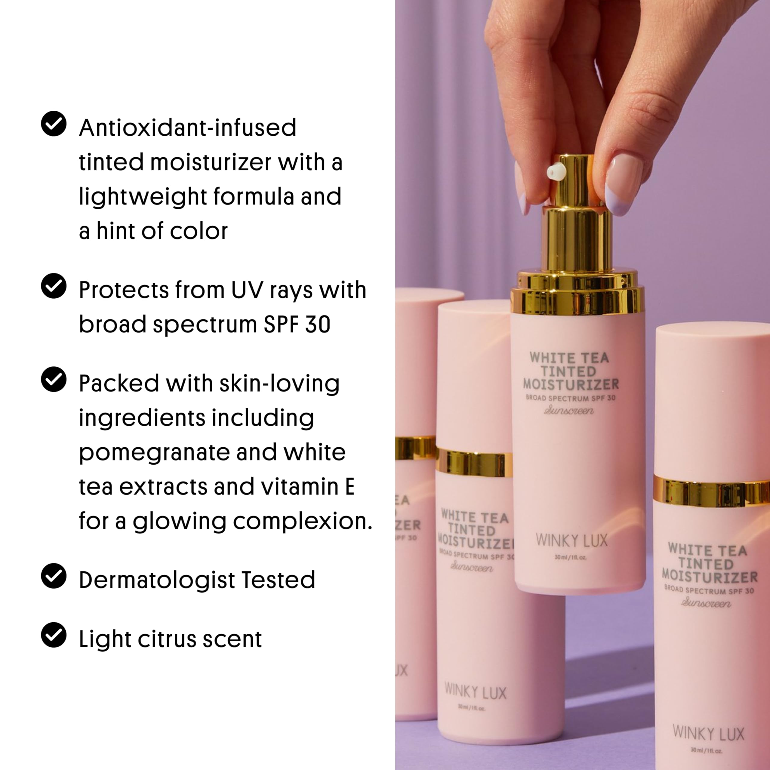 Winky Lux tinted swatches reveal even tone and buildable coverage in daylight tones