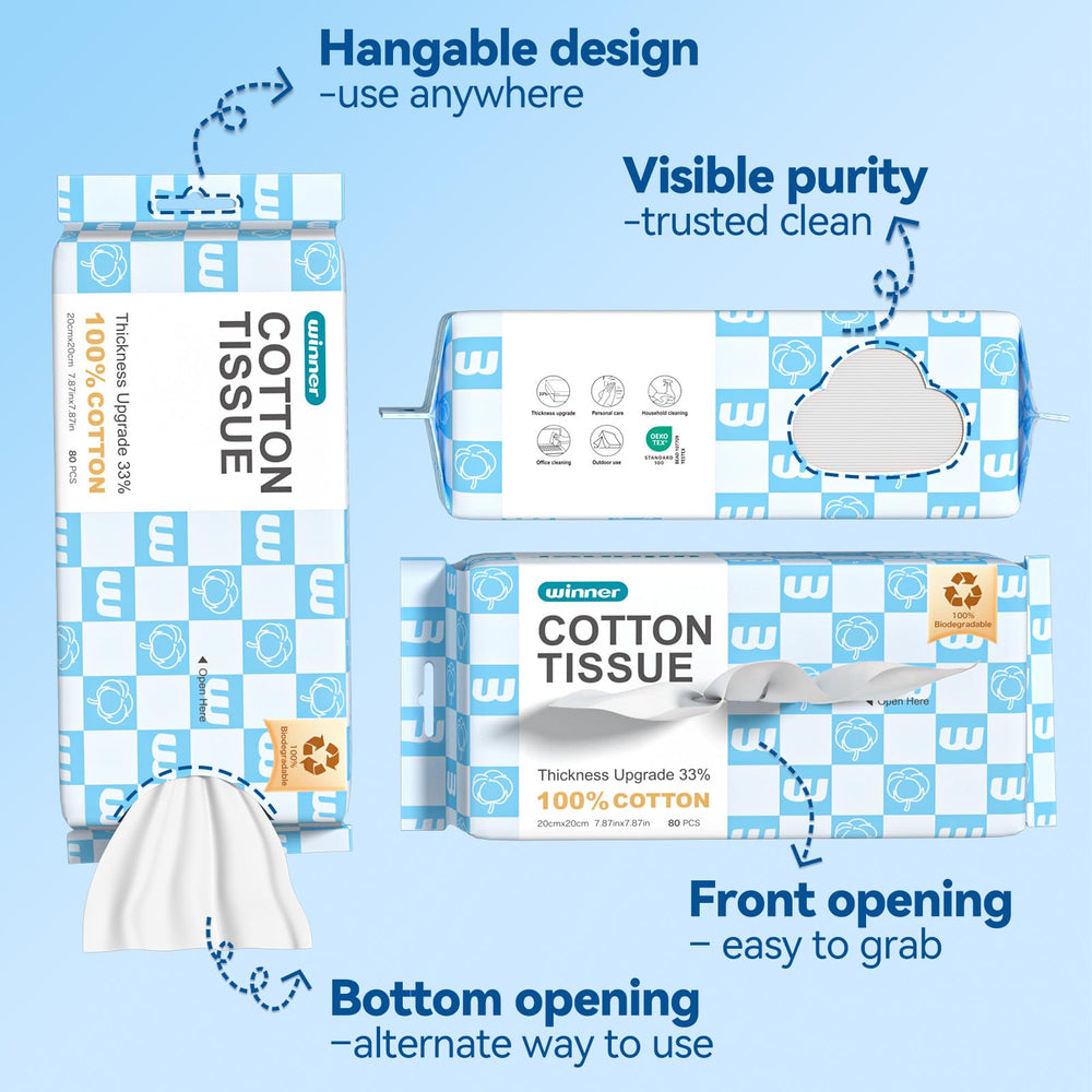 Winner face towels hangable pack enables easy access from any angle.