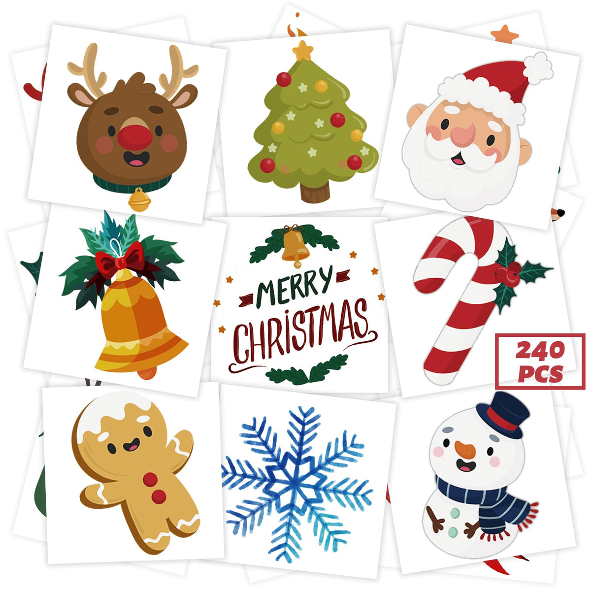 Winthrop bulk Christmas tattoos 240 pack front view ideal for stocking stuffers