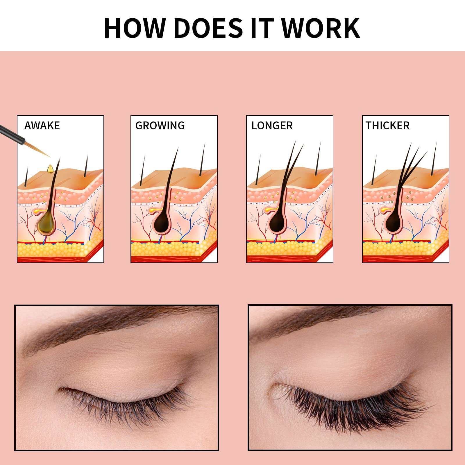 Winxlum Lash Serum applicator close-up demonstrates targeted delivery to lash roots.