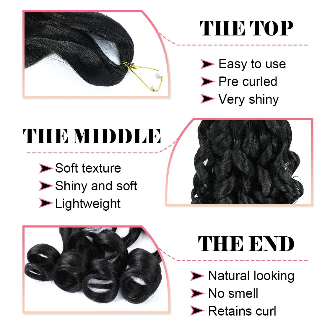 WIPPORYA French Curly Braiding Hair 24in 1B close-up shows rich black shade.