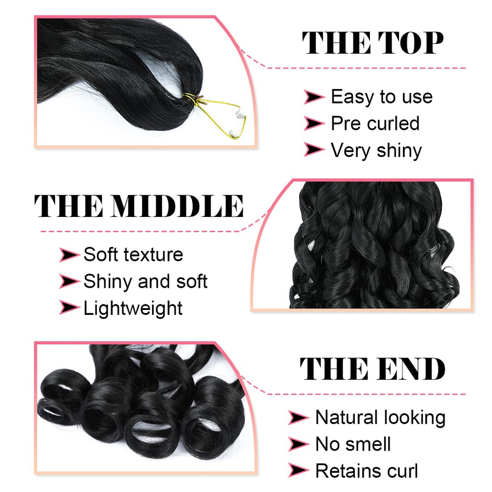 WIPPORYA French Curly Braiding Hair 24in 1B close-up shows rich black shade.