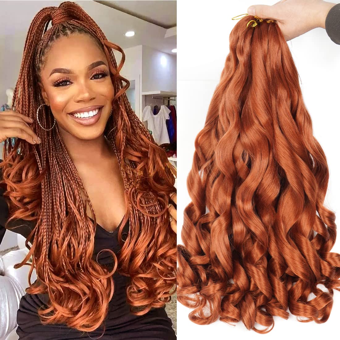 WIPPORYA Ginger French Curl braiding hair 24 inch length for smooth protective styling.