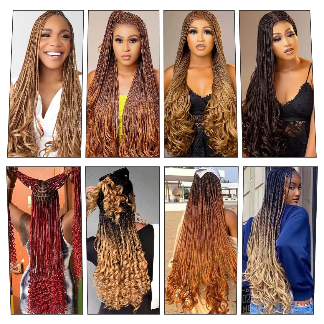 WIPPORYA Full head look with ginger French curl braiding hair in 24 inches.