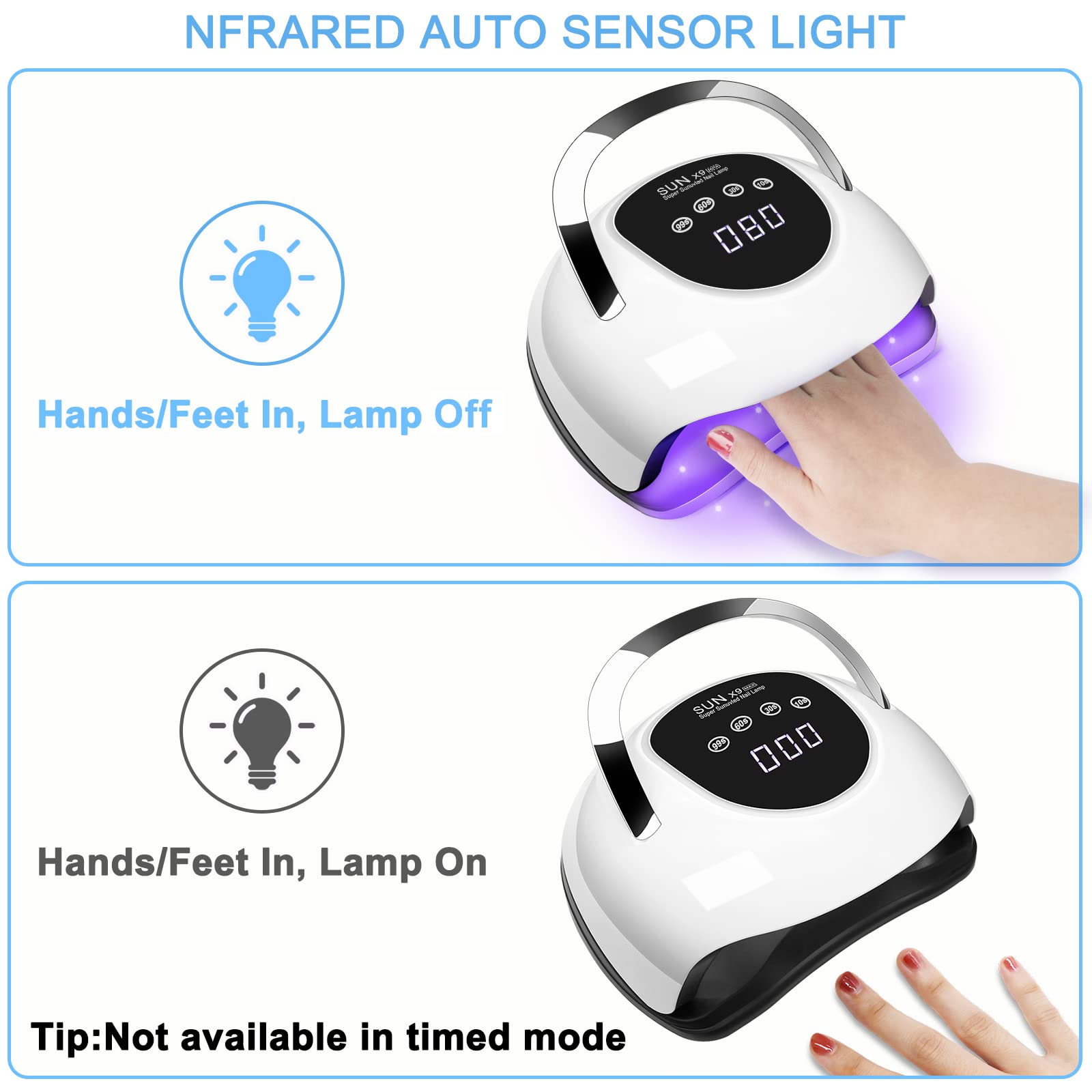 Wisdompark LED Nail Lamp removable tray and extended cord setup