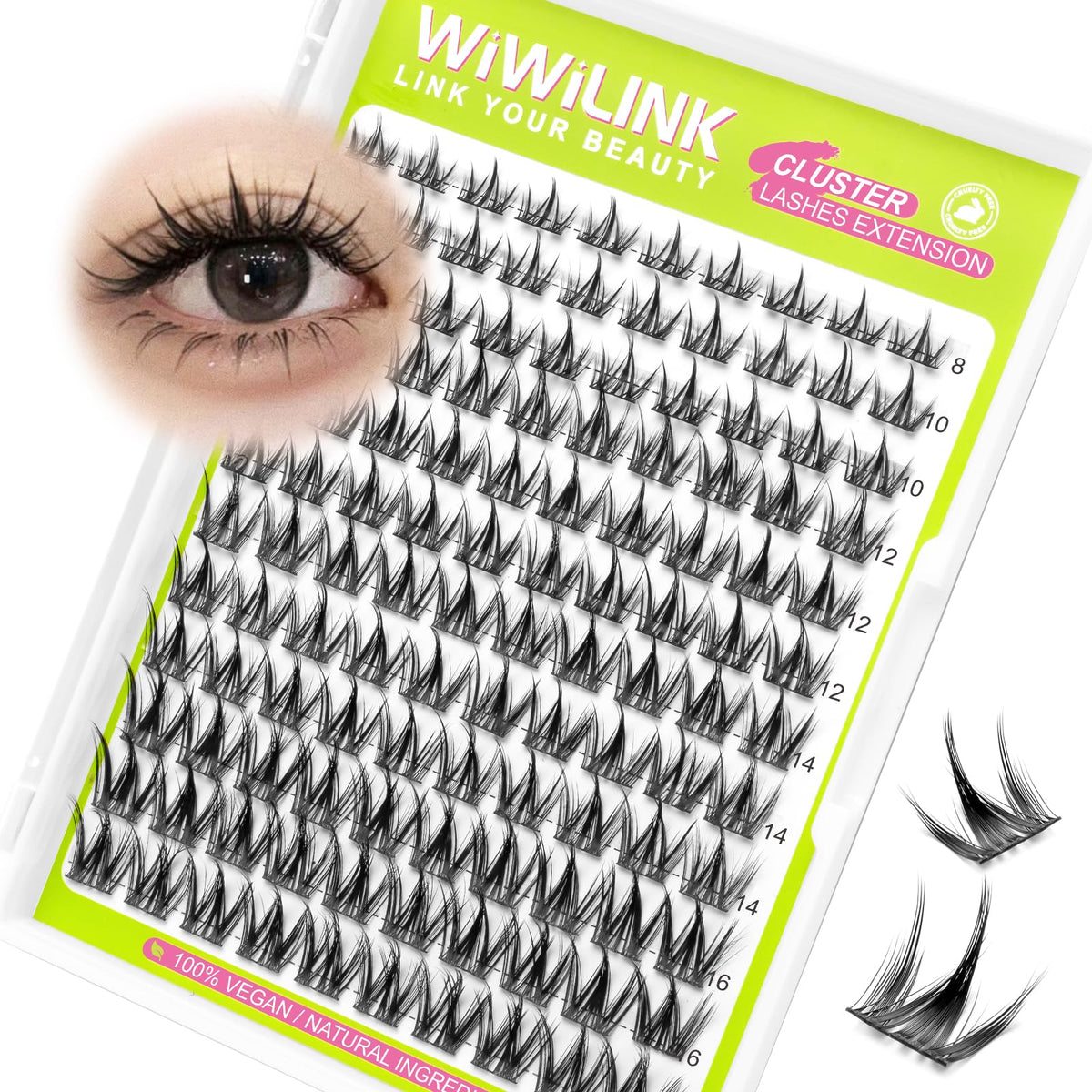 WiWiLINK racimos de pestañas manga 8-10 mm, aspecto natural y cómodo para uso diario.